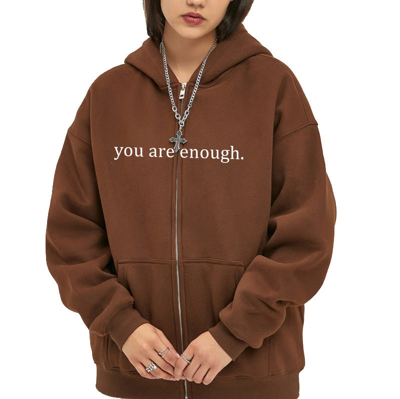 You Are Enough Unisex Drawstring Zipper Hoodie