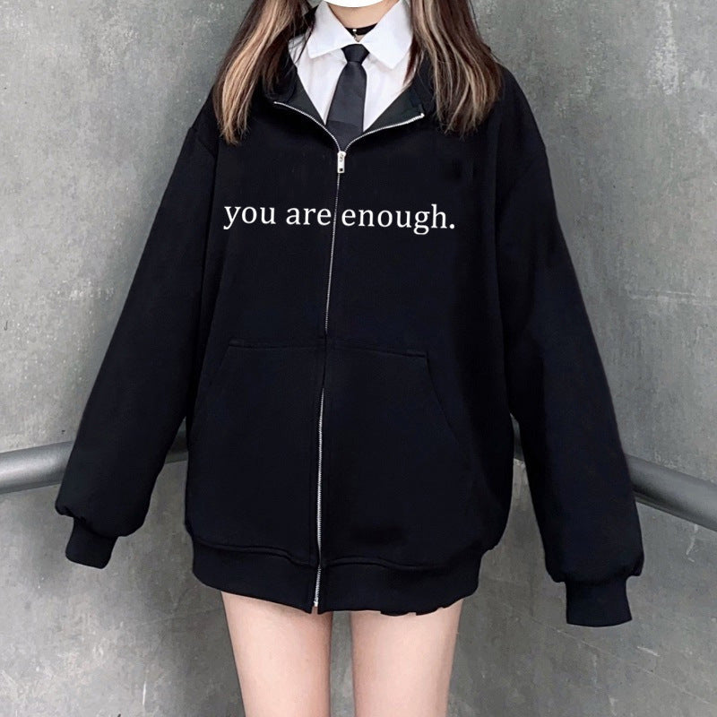 You Are Enough Unisex Drawstring Zipper Hoodie