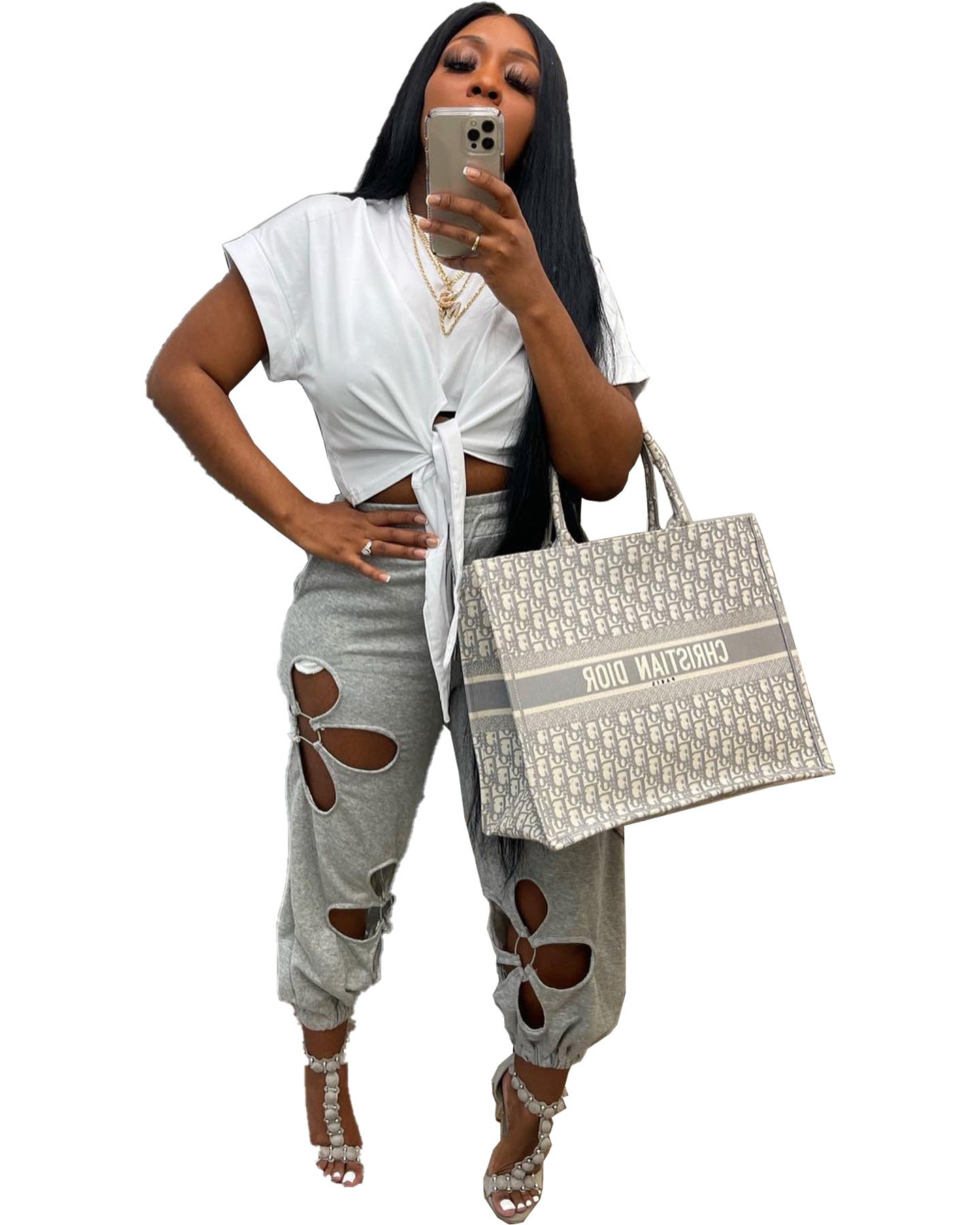 Clothing Foreign Trade Women's Clothing Ripped Trousers Casual Pants