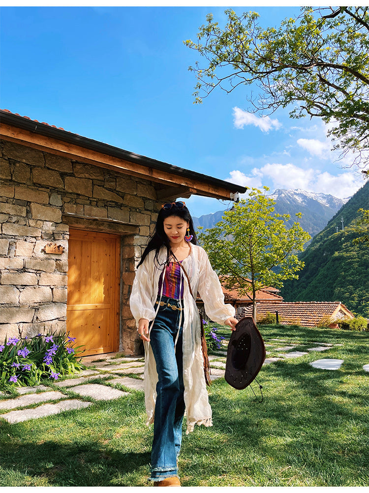 Tassel Tied Cardigan With Two Long Dresses