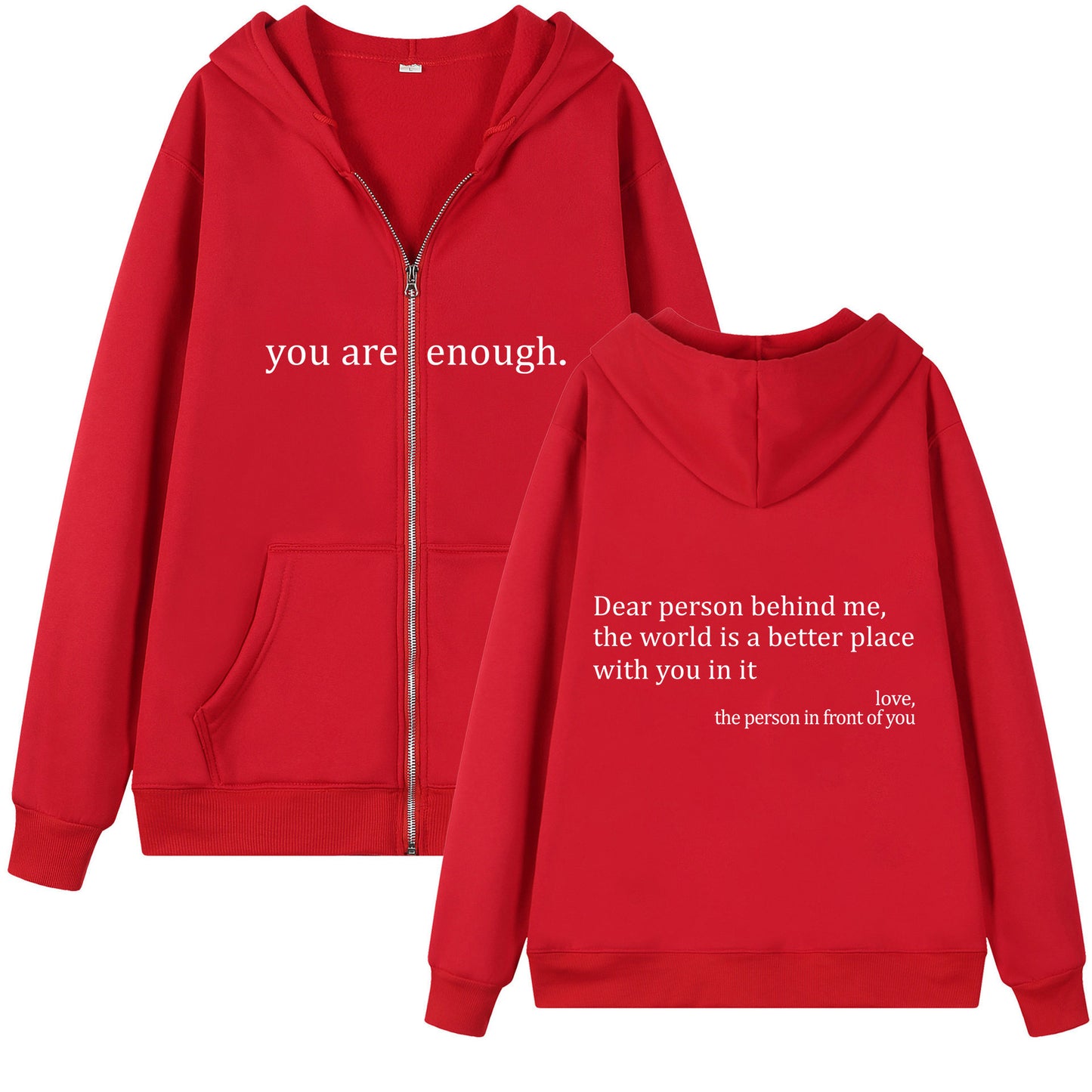 You Are Enough Unisex Drawstring Zipper Hoodie