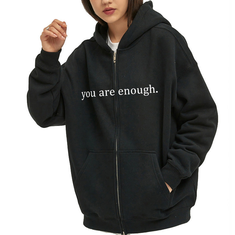 You Are Enough Unisex Drawstring Zipper Hoodie