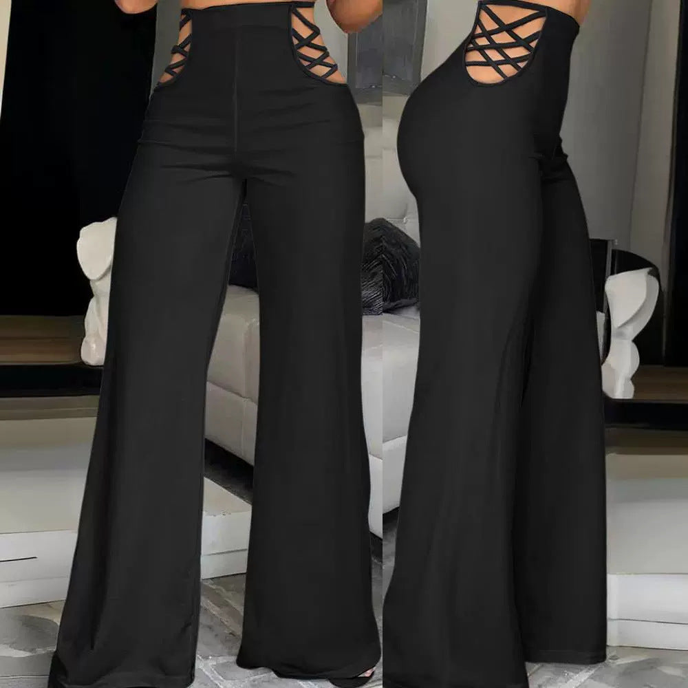 Women's Ribbon High Waist Wide Leg Pants