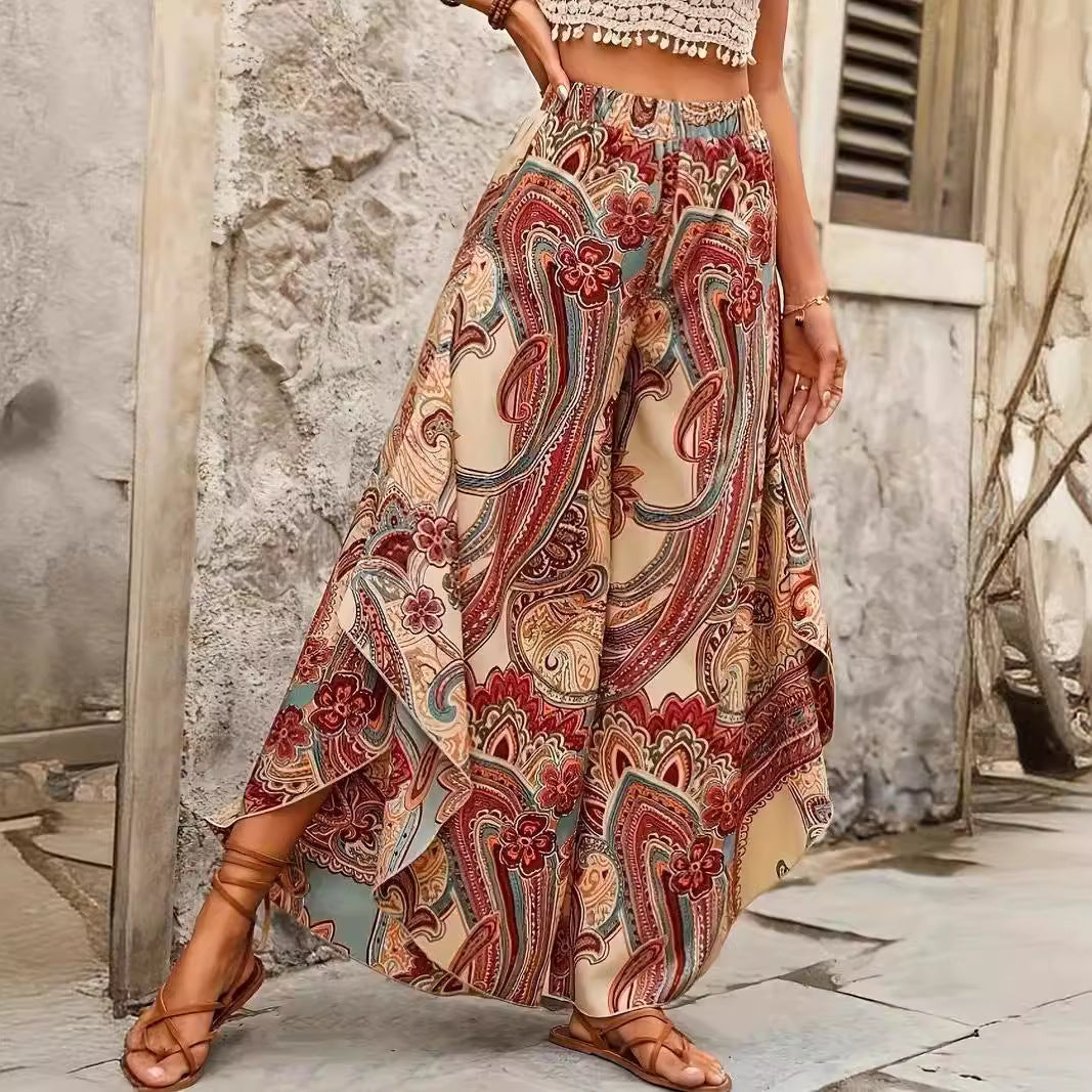 Plus Size Irregular Wide Leg Pants Casual Bohemian
