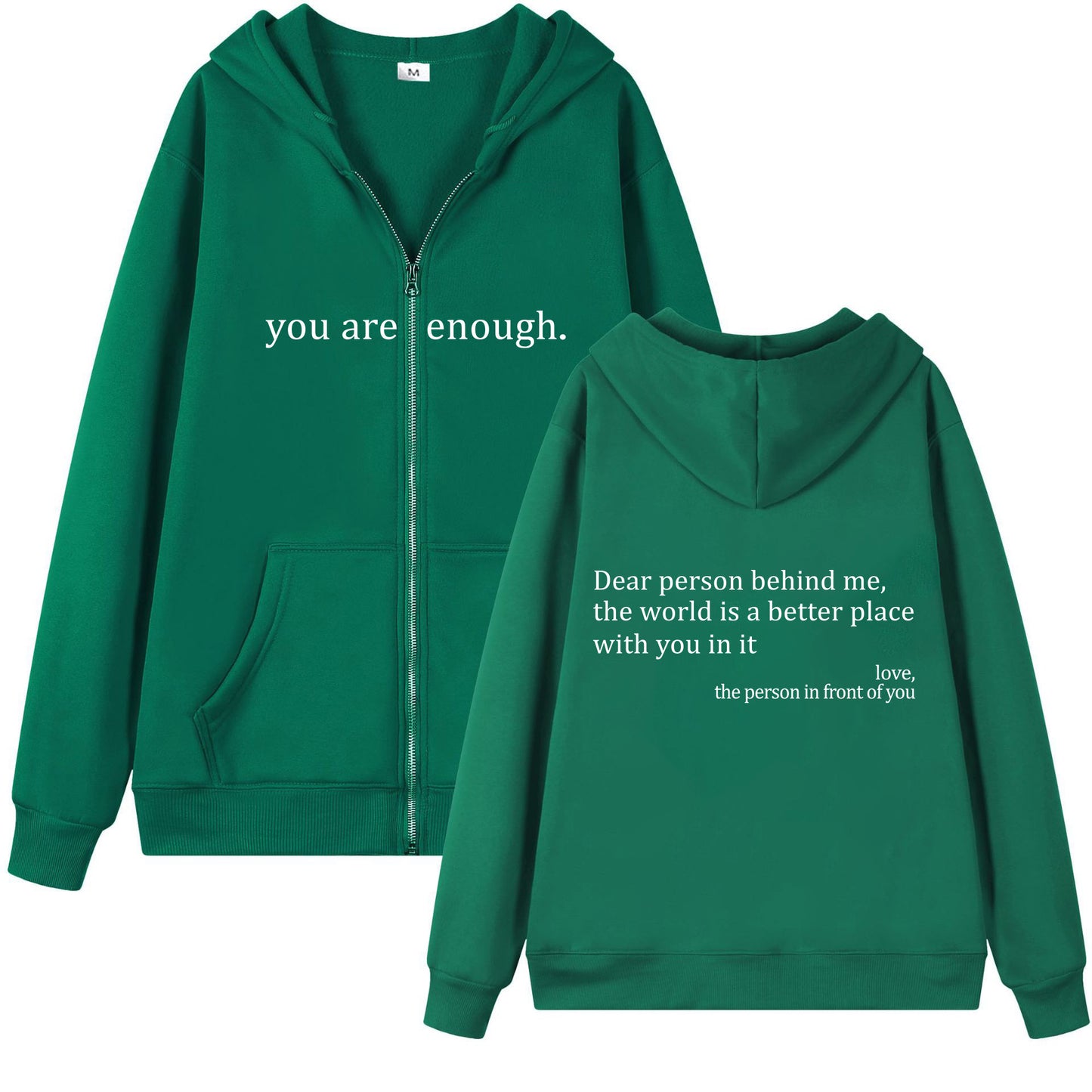 You Are Enough Unisex Drawstring Zipper Hoodie