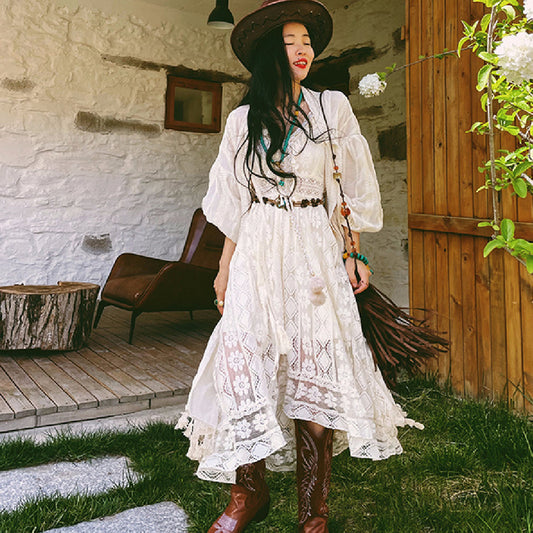 Tassel Tied Cardigan With Two Long Dresses